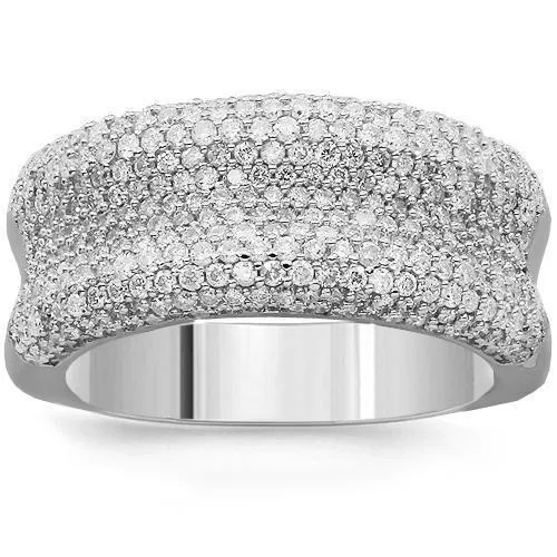 14K Solid White Gold Womens Diamond Cocktail Ring 1.45 Ctw