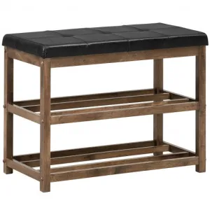 2-Tier Wooden Shoe Rack Bench with Padded Seat-Brown