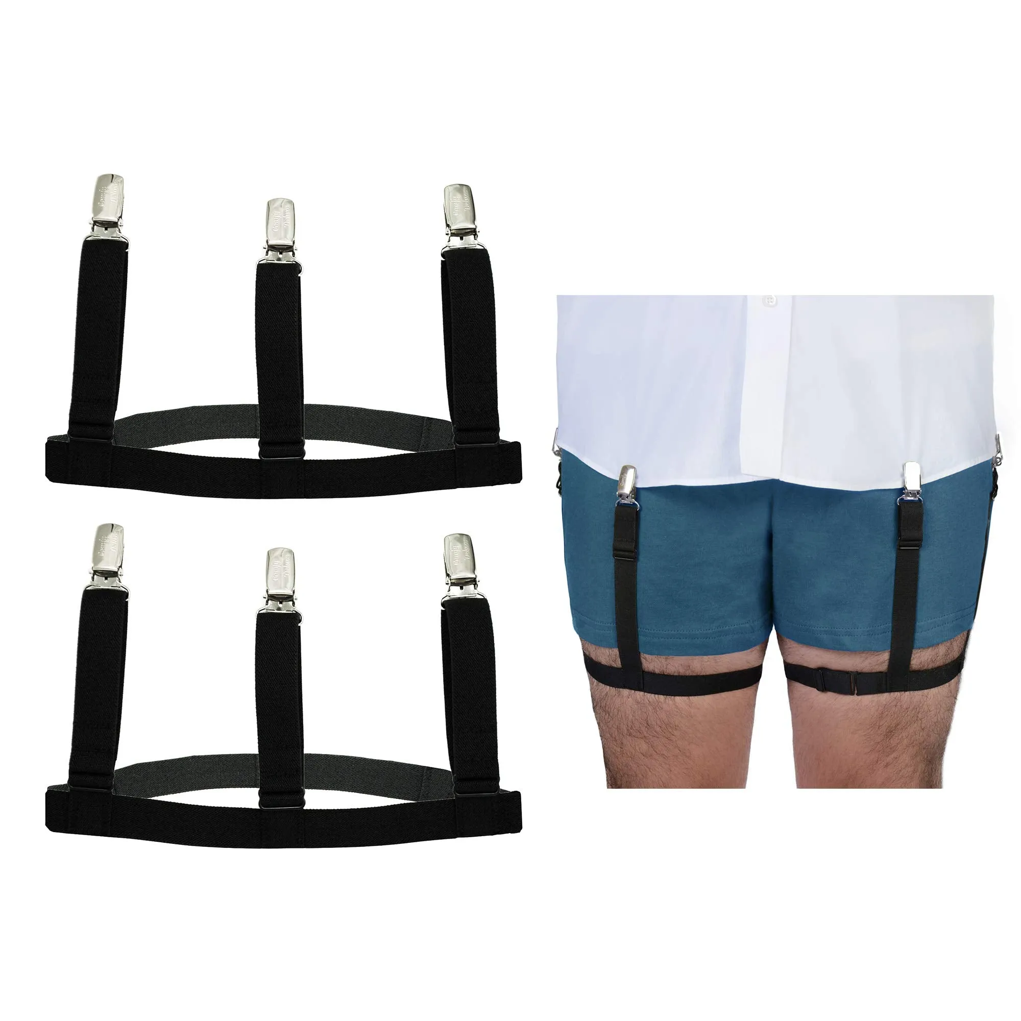 Adjustable Shirt Garters With Locking, Non-Slip Clips (2-Pairs) For Men