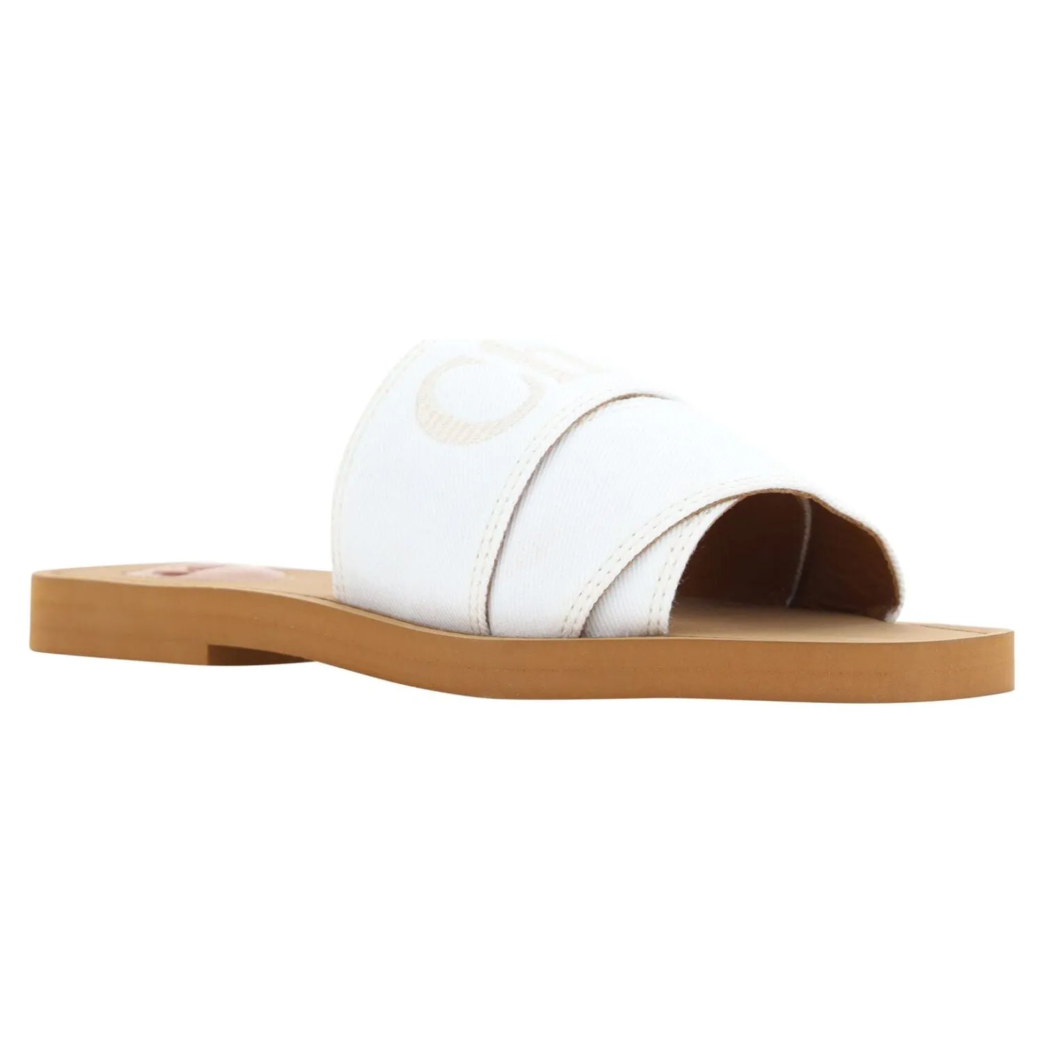 Chloé Elegant White Cotton Slide Sandals