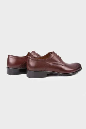 Classic 100% Leather Brown Aniline Plain Toe Lace-Up Shoes