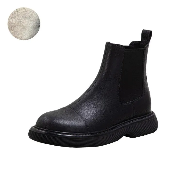 deanwangkt Autumn Boots    New Fall/Winter Women Shoes Flat Shoes Women Split Leather Ankle Boots Round Toe Thick Heel Boots Women Fashion Women Boots