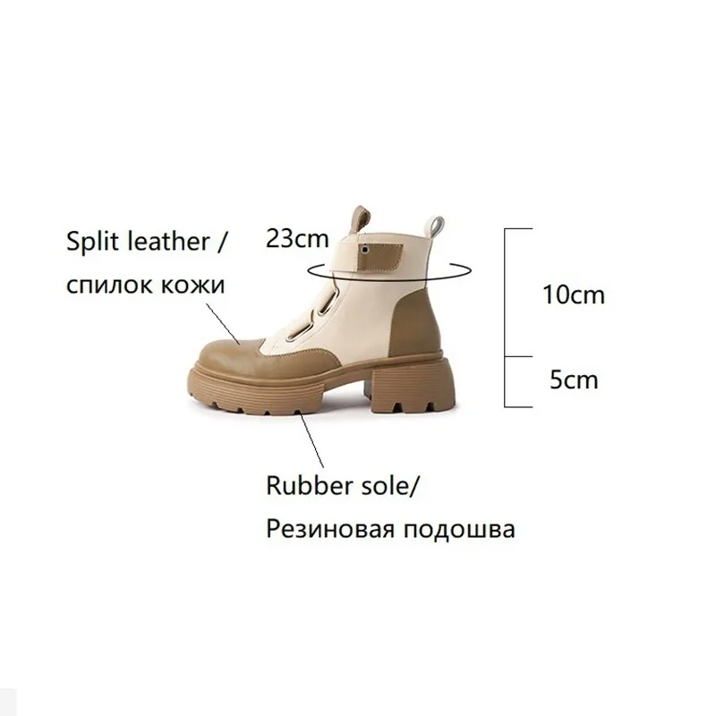 deanwangkt Autumn Shoes      NEW Fall Shoes Women Split Leather Boots Round Toe Chunky Heel Women Boots Mixed Colors Platform Boots Women Short Modern Boots