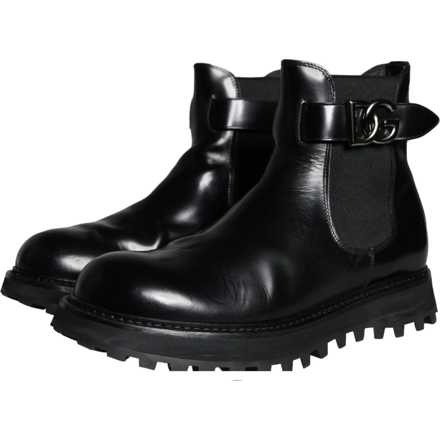 Dolce & Gabbana Black Belted DG Logo Men Chelsea Boots Shoes