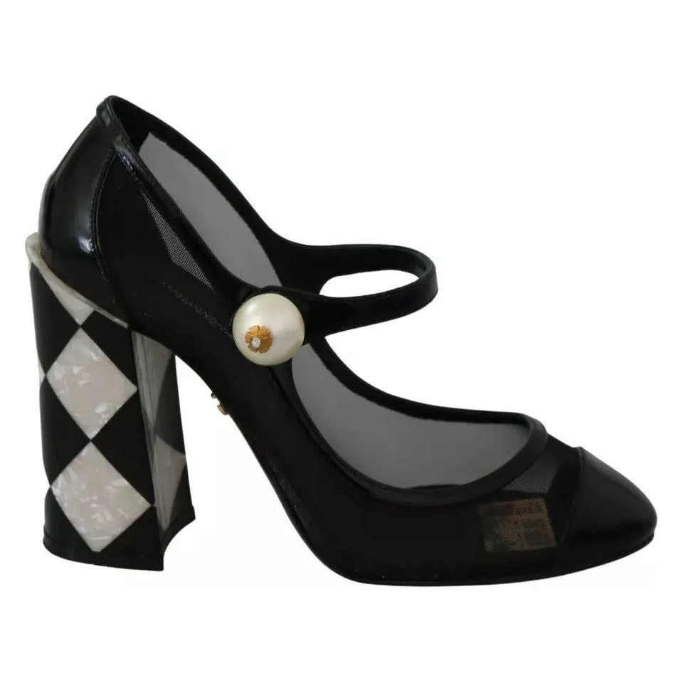 Dolce & Gabbana Black Embellished Harlequin Mary Janes Pumps Shoes