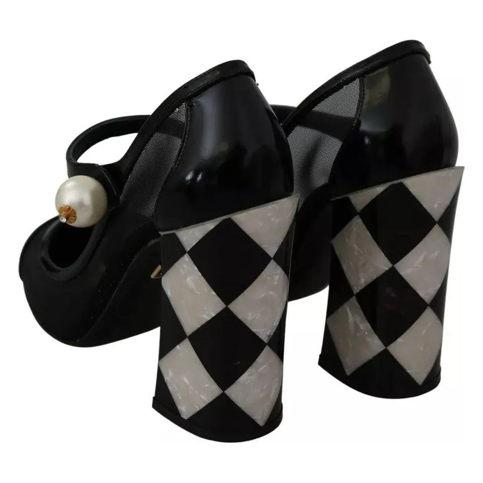 Dolce & Gabbana Black Embellished Harlequin Mary Janes Pumps Shoes