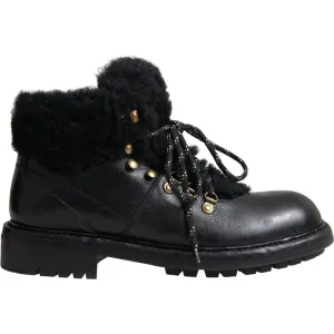 Dolce & Gabbana Black Leather Bernini Shearling Boots Shoes