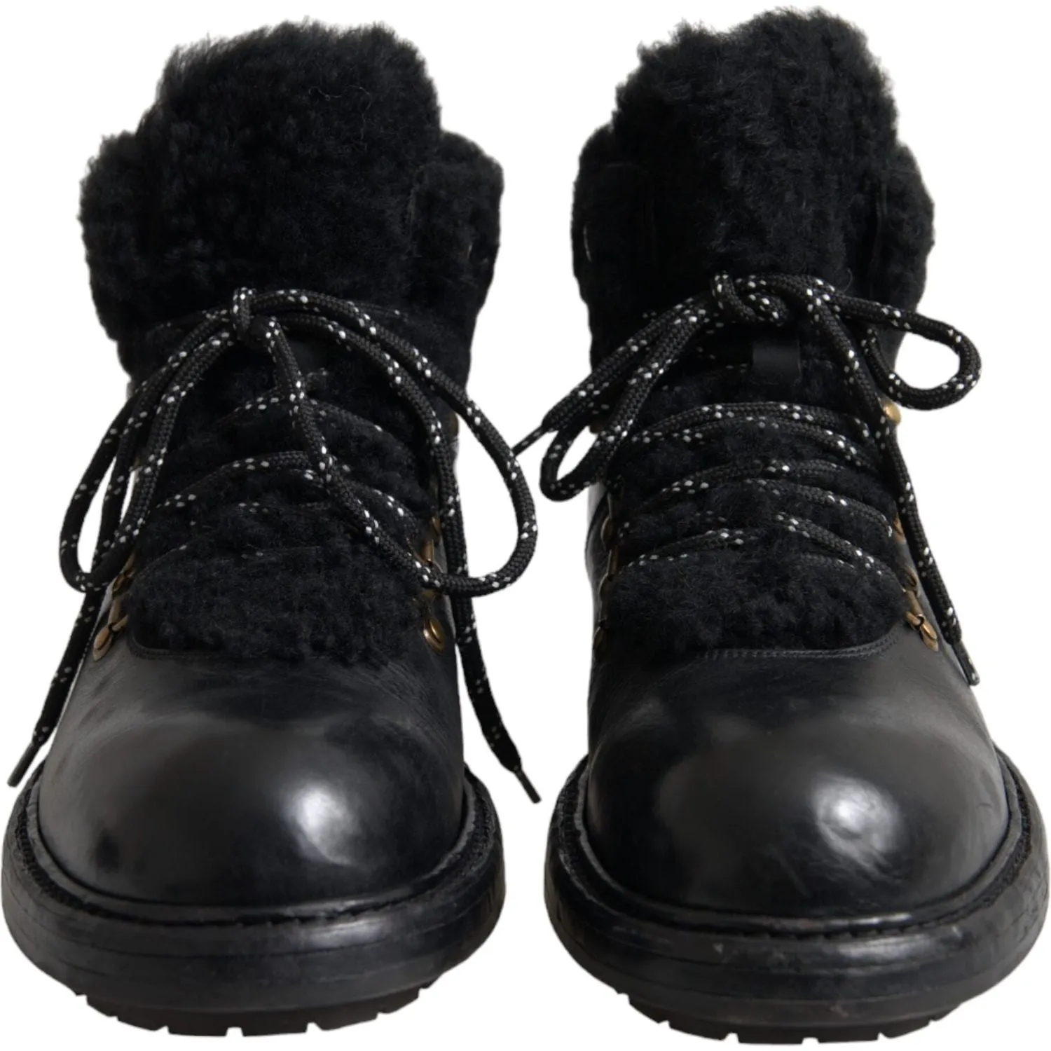 Dolce & Gabbana Black Leather Bernini Shearling Boots Shoes