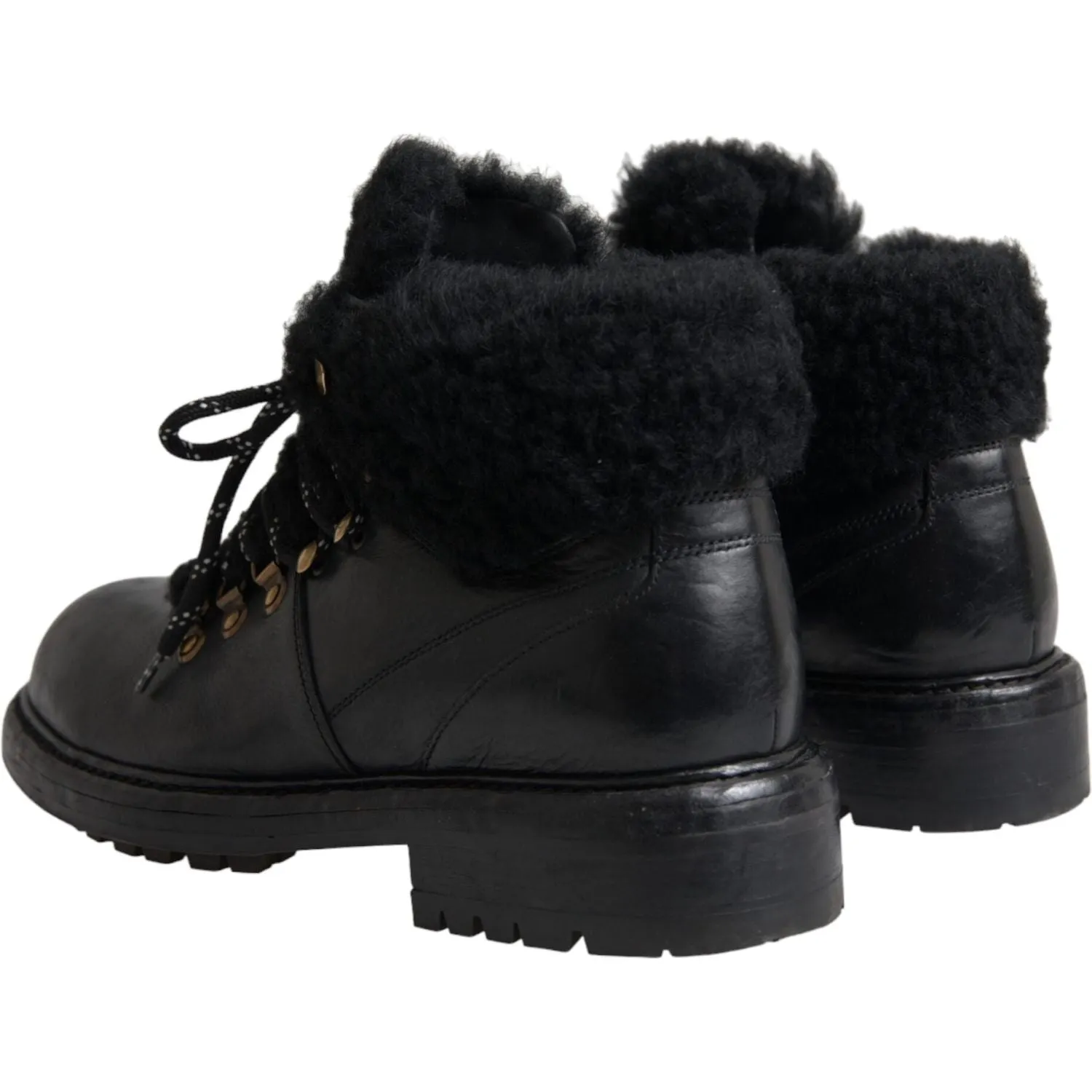 Dolce & Gabbana Black Leather Bernini Shearling Boots Shoes