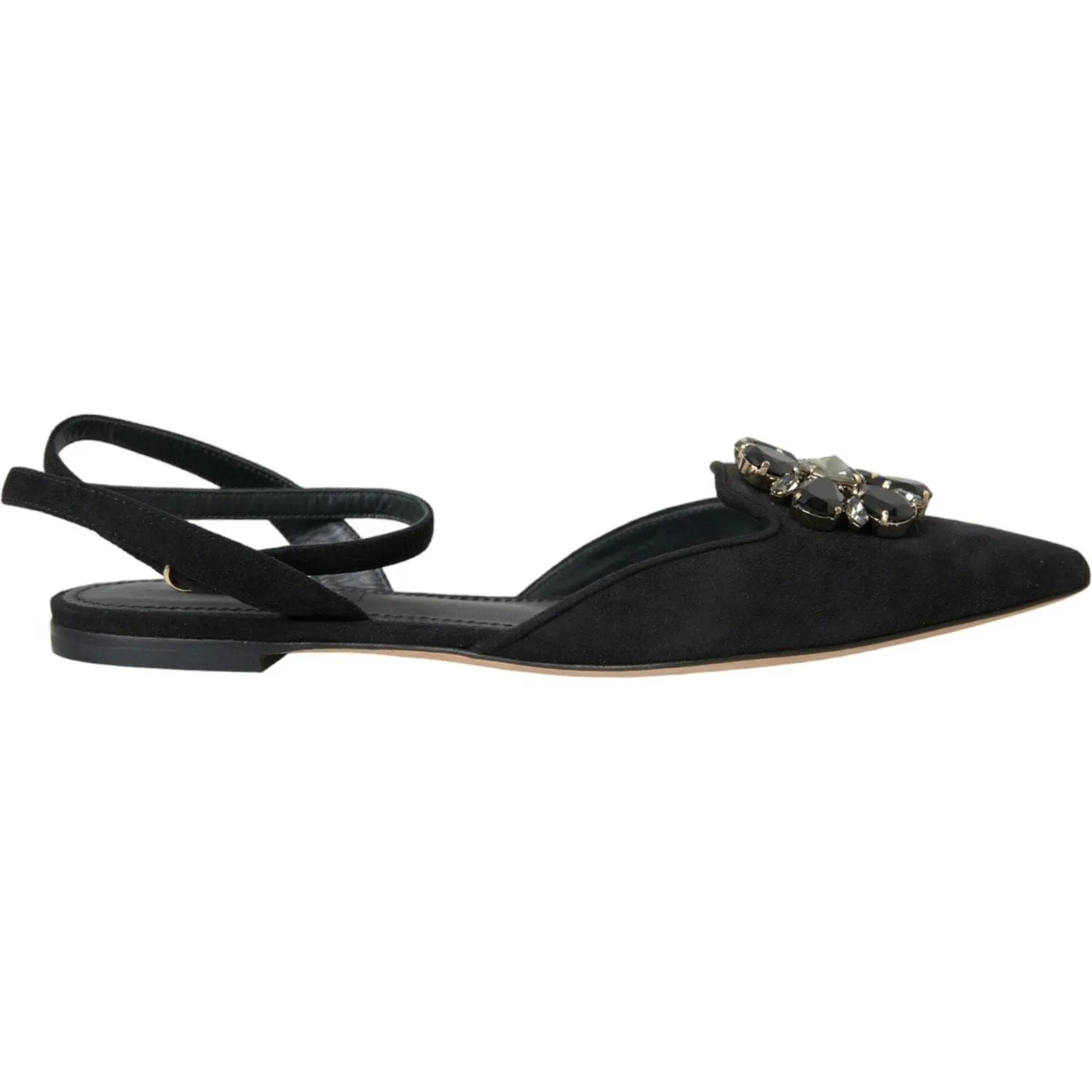 Dolce & Gabbana Black Leather Crystal Slingback Sandals Shoes