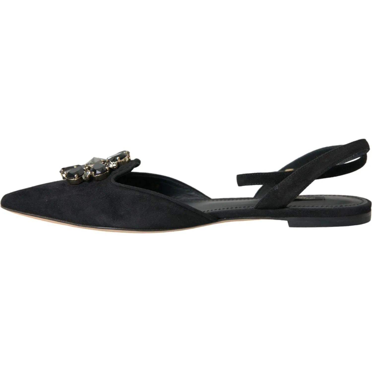 Dolce & Gabbana Black Leather Crystal Slingback Sandals Shoes