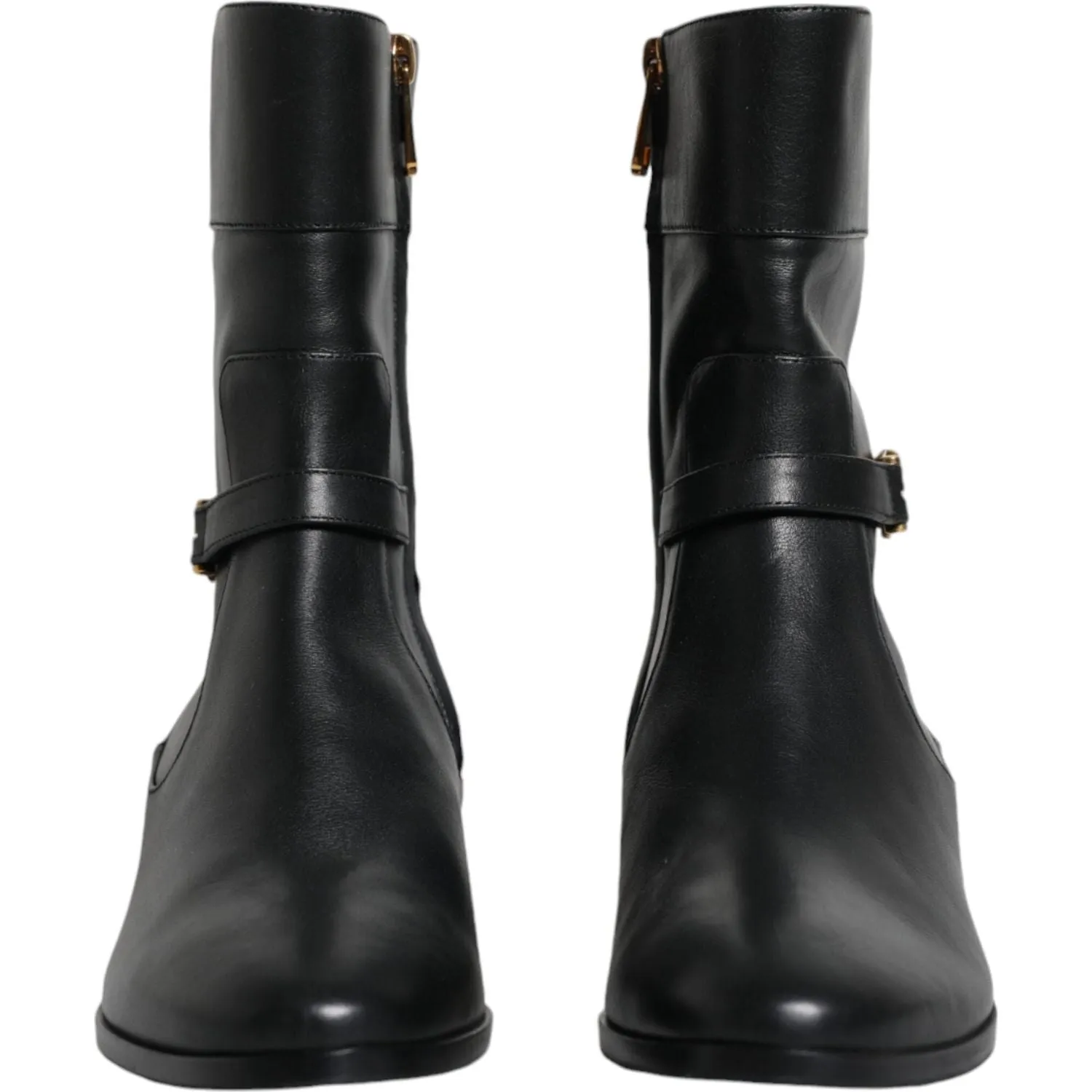 Dolce & Gabbana Black Leather Logo Mid Calf Boots Shoes