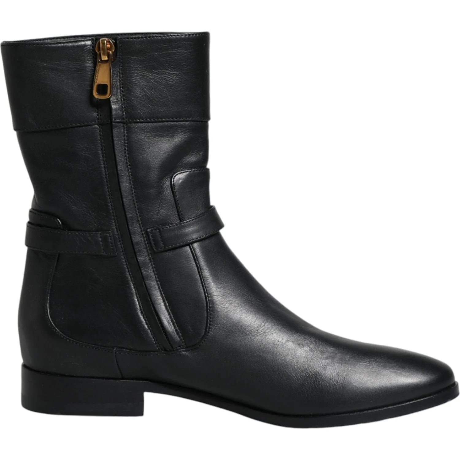 Dolce & Gabbana Black Leather Logo Mid Calf Boots Shoes