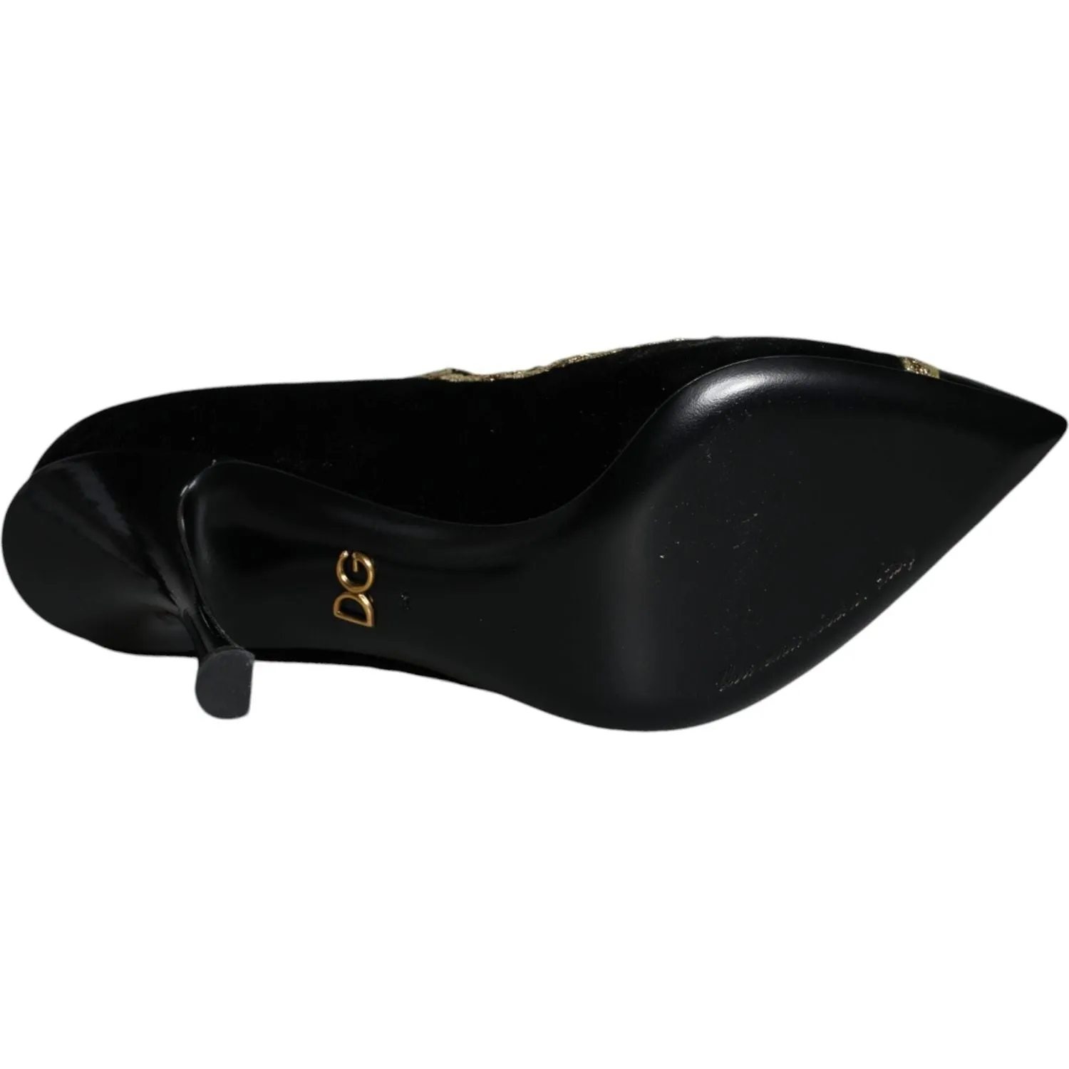 Dolce & Gabbana Black Mary Janes Velvet Gold Pumps Shoes