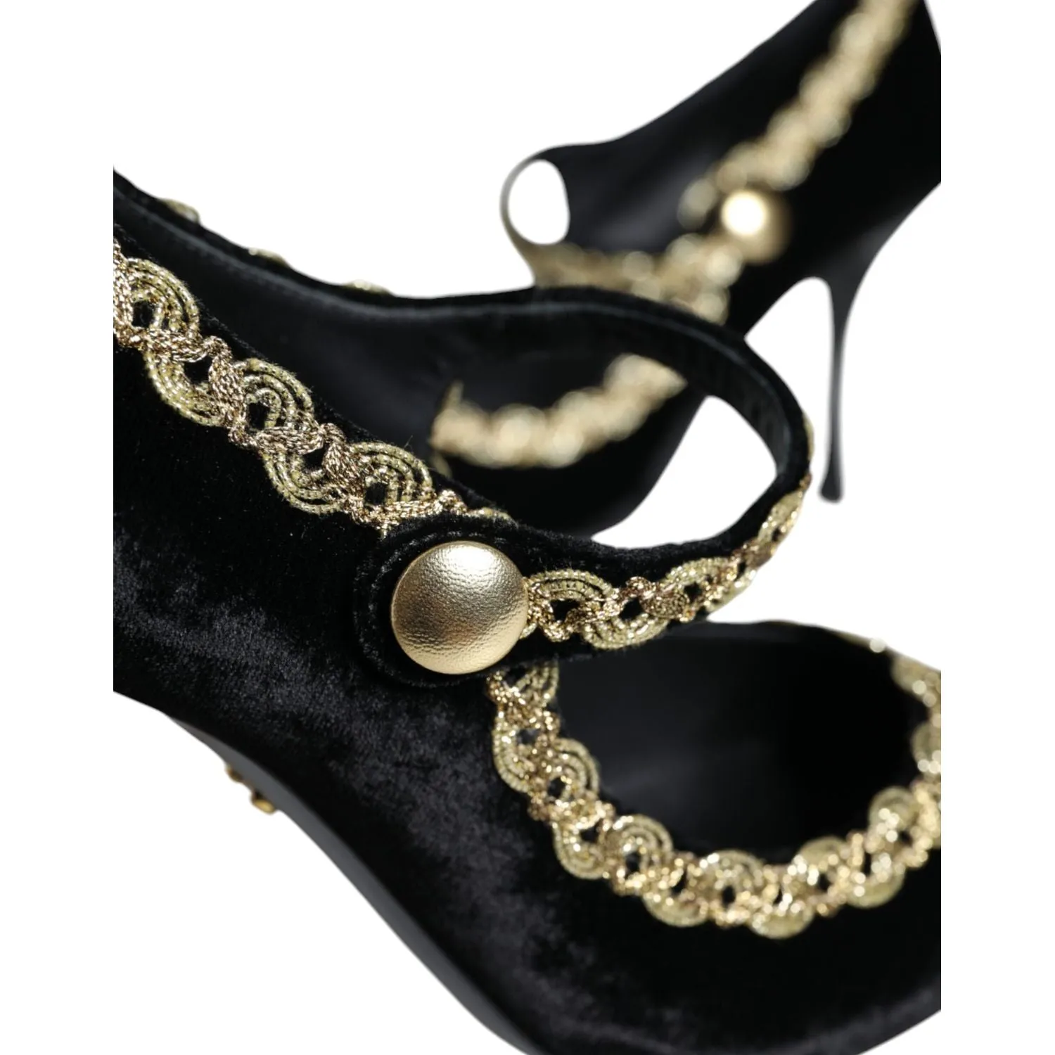 Dolce & Gabbana Black Mary Janes Velvet Gold Pumps Shoes