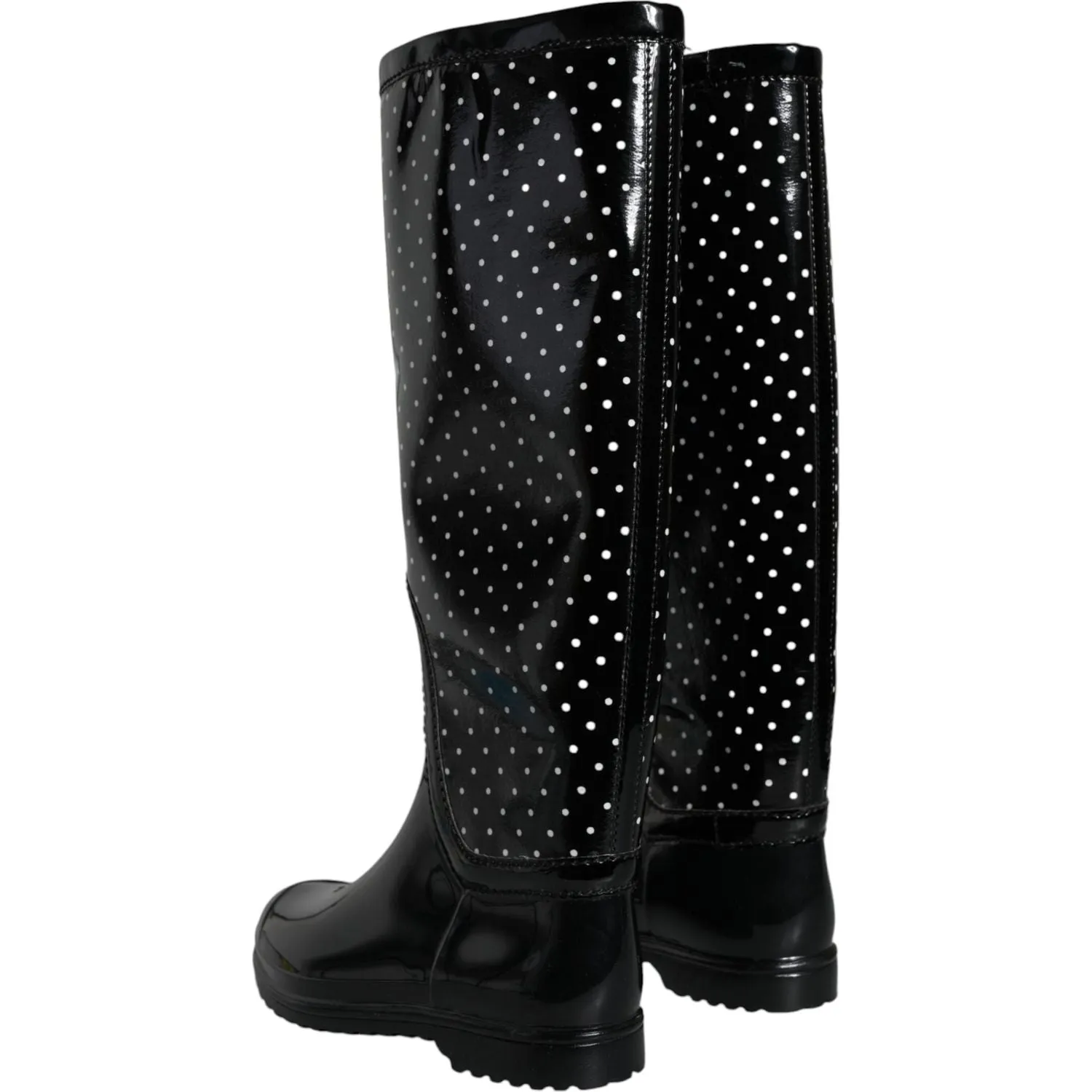 Dolce & Gabbana Black Polka Dot Rubber Knee High Boots Shoes