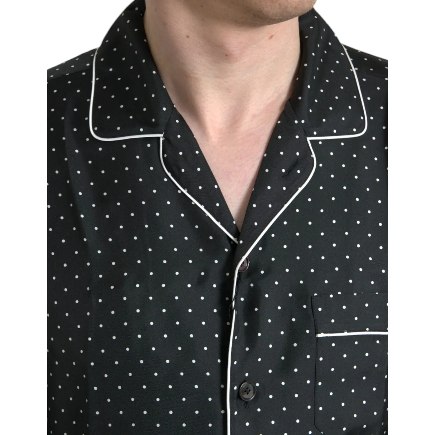 Dolce & Gabbana Black Polka Dot Silk Long Sleeve Shirt