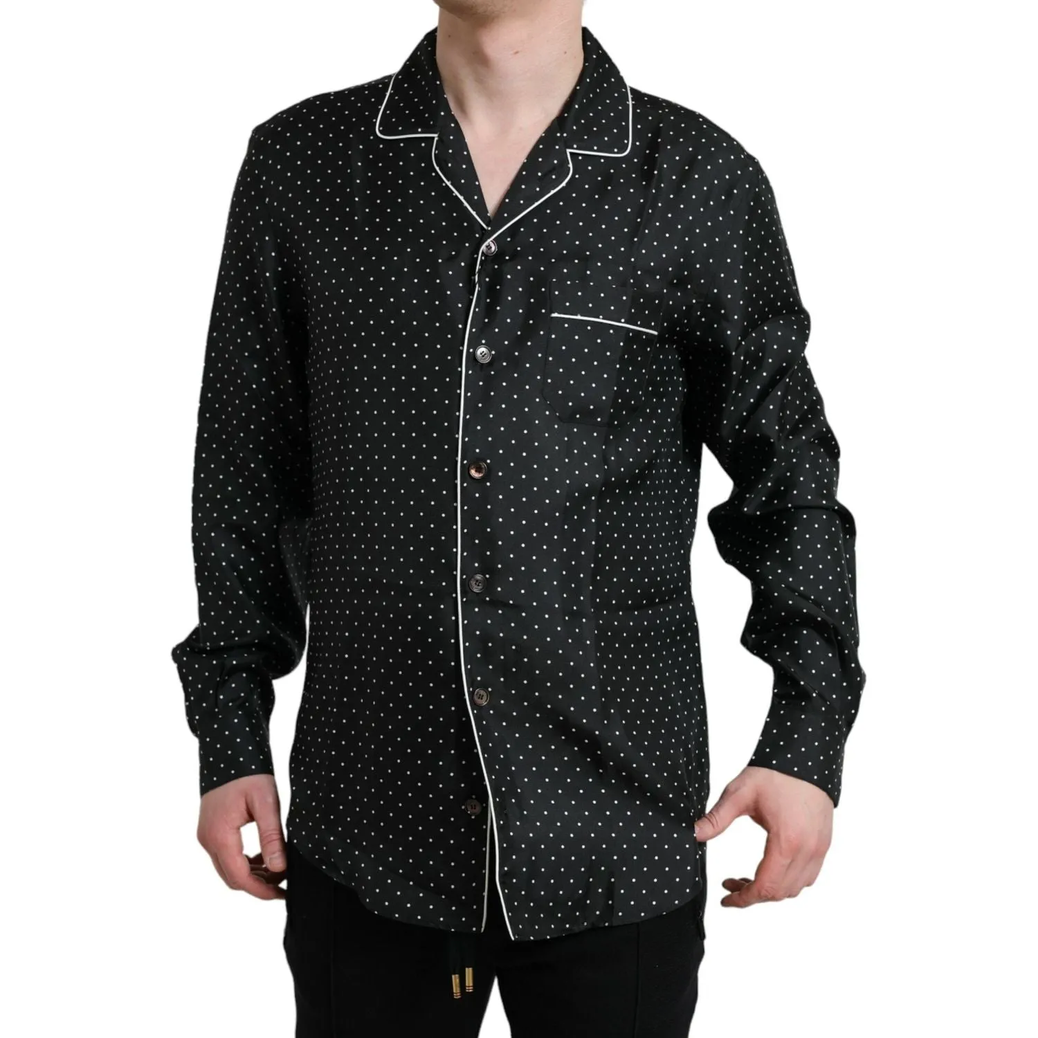 Dolce & Gabbana Black Polka Dot Silk Long Sleeve Shirt