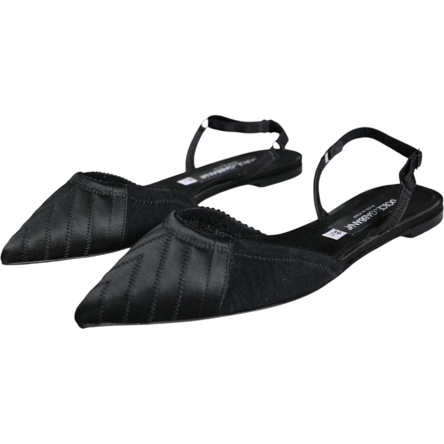 Dolce & Gabbana Black Satin Flats Slingback Sandals Shoes