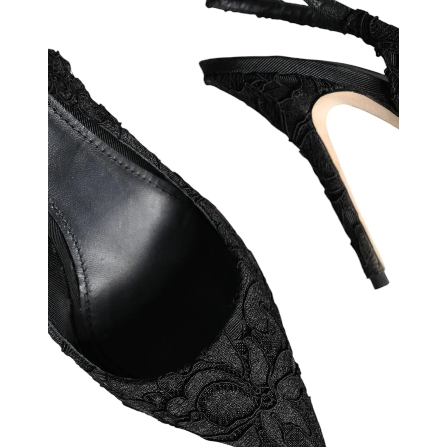 Dolce & Gabbana Black Taormina Lace Bellucci Slingbacks Shoes