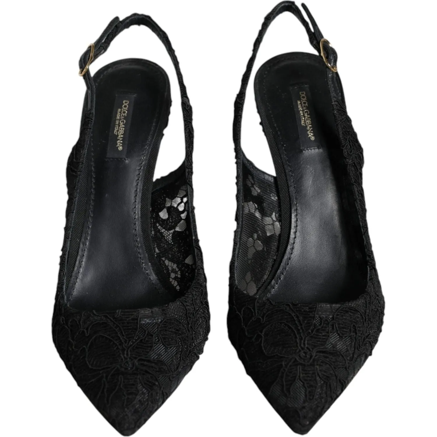 Dolce & Gabbana Black Taormina Lace Bellucci Slingbacks Shoes