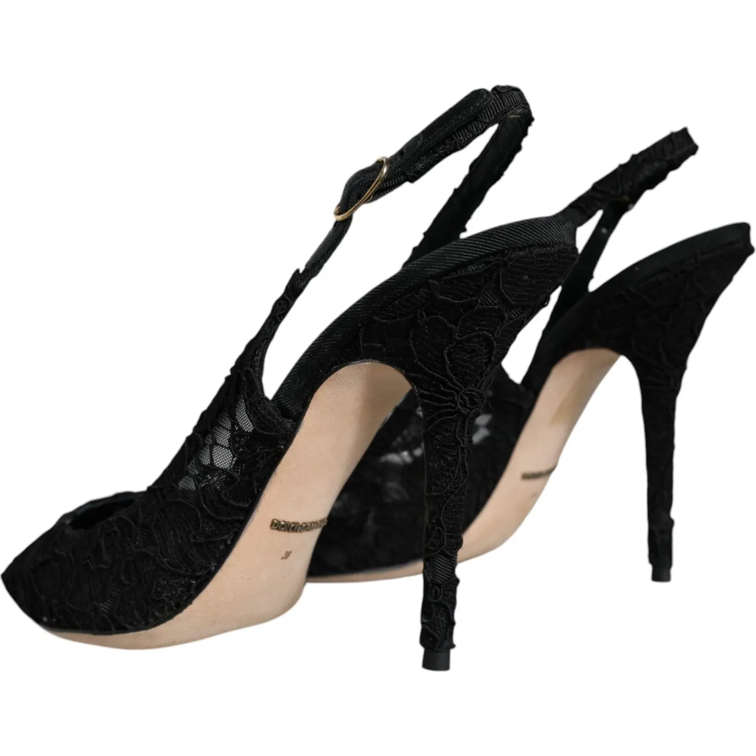 Dolce & Gabbana Black Taormina Lace Bellucci Slingbacks Shoes