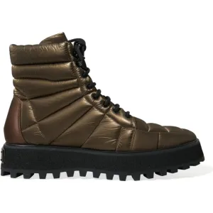 Dolce & Gabbana Bronze Plateau Padded Boots with DG Logo Plate