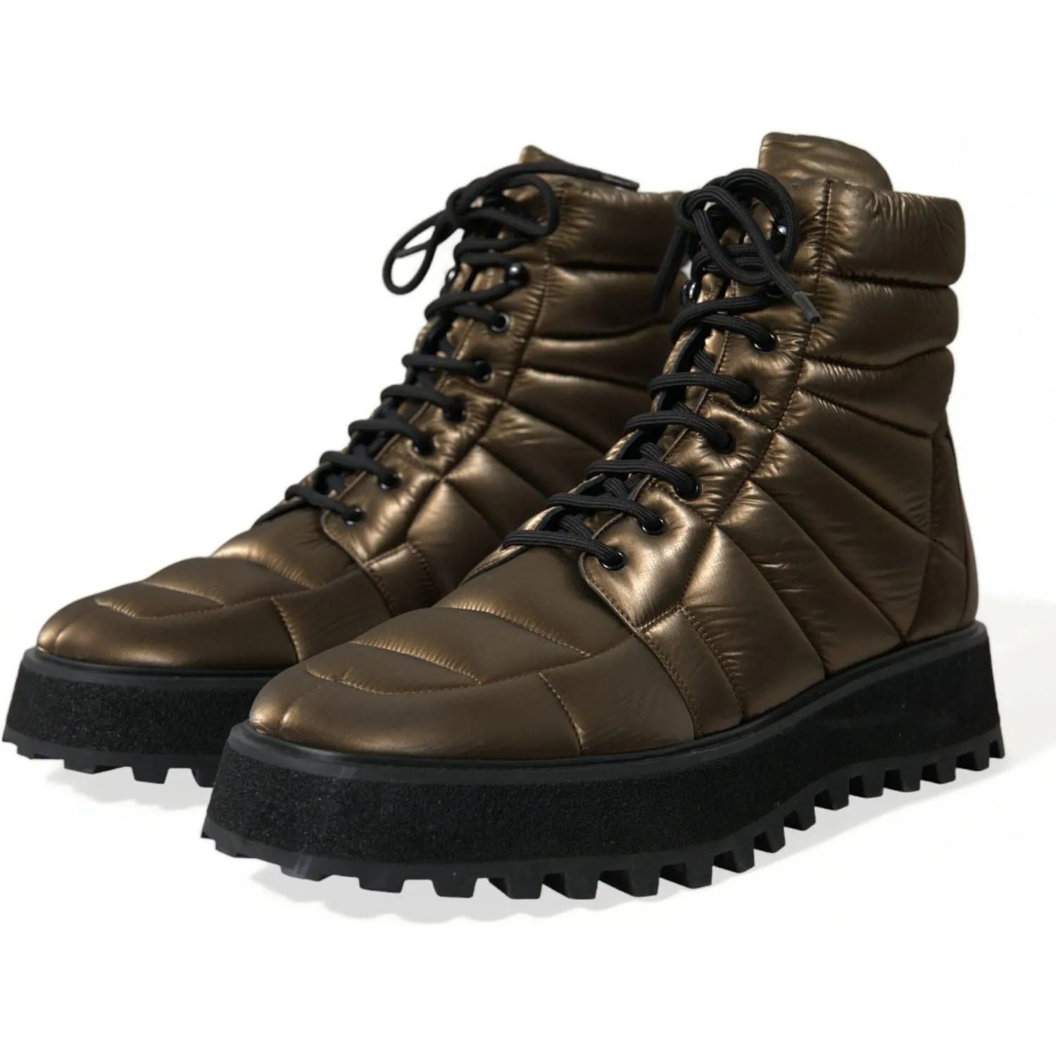 Dolce & Gabbana Bronze Plateau Padded Boots with DG Logo Plate