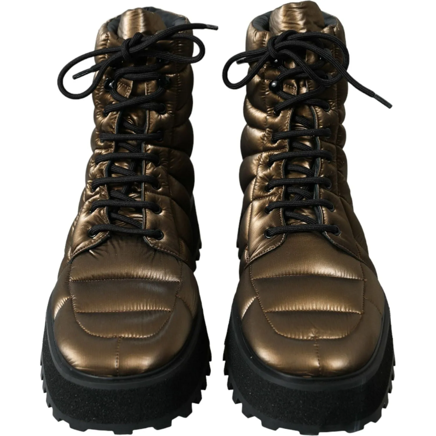 Dolce & Gabbana Bronze Plateau Padded Boots with DG Logo Plate