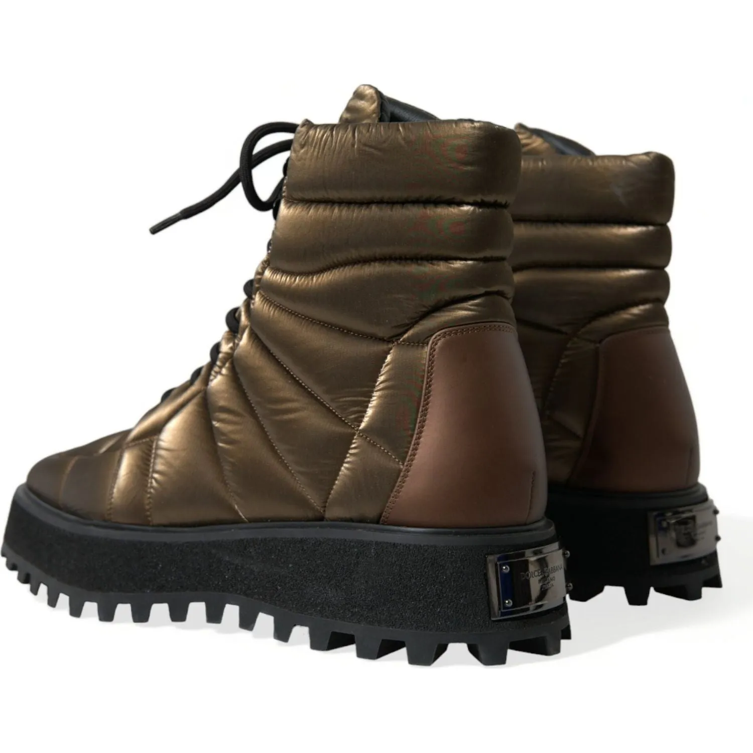 Dolce & Gabbana Bronze Plateau Padded Boots with DG Logo Plate