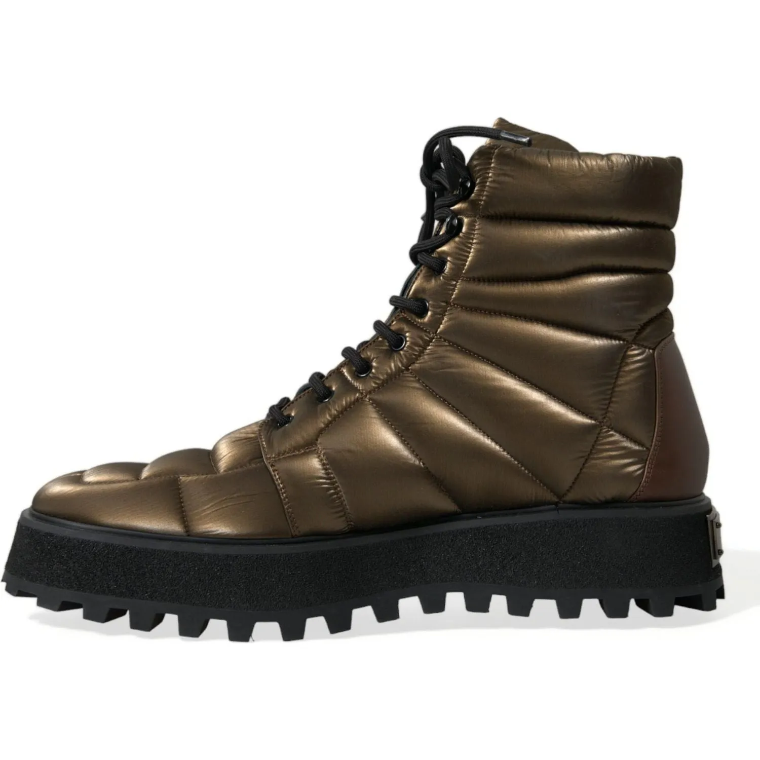 Dolce & Gabbana Bronze Plateau Padded Boots with DG Logo Plate