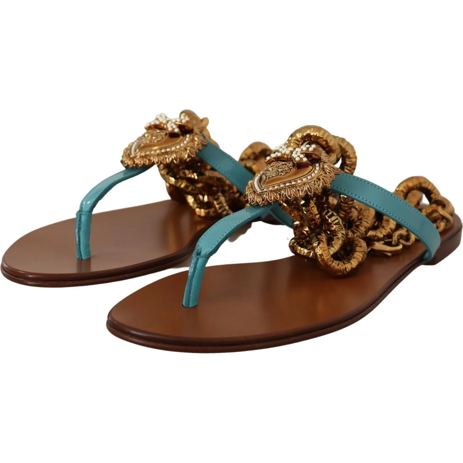 Dolce & Gabbana Chic Gladiator Flats with Heart Devotion Detail