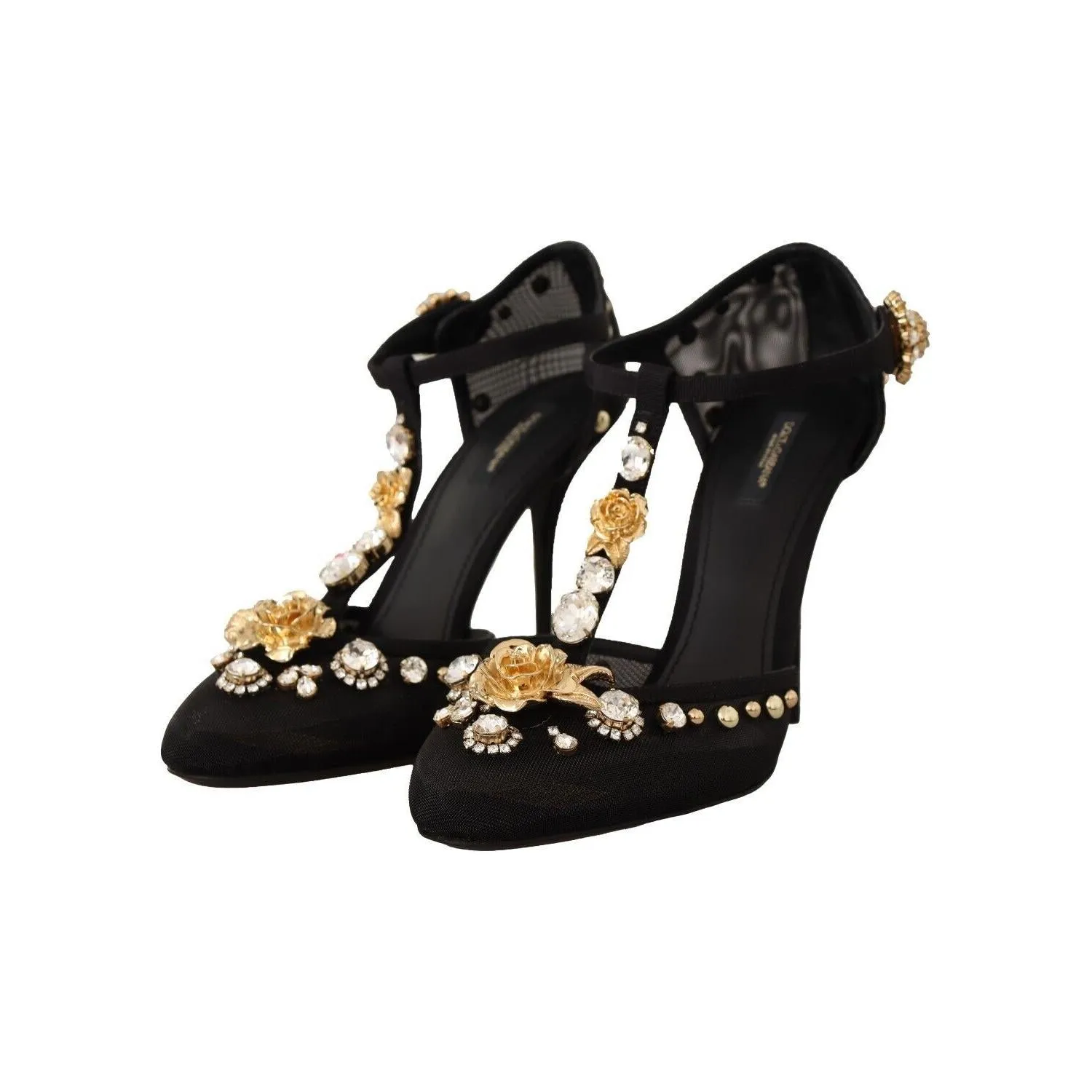 Dolce & Gabbana Elegant Crystal-Embellished Mesh T-Strap Pumps