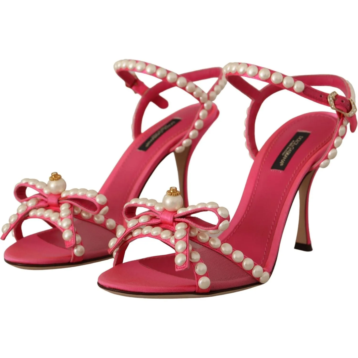 Dolce & Gabbana Elegant Pink Pearl Embellished Heels Sandals