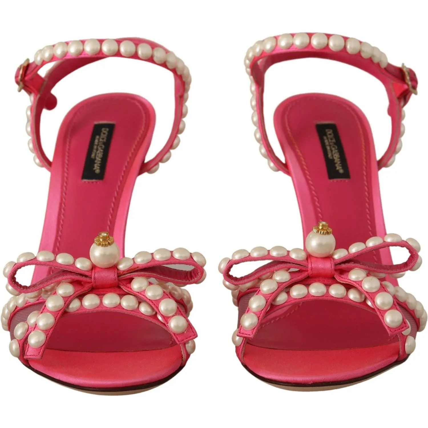 Dolce & Gabbana Elegant Pink Pearl Embellished Heels Sandals