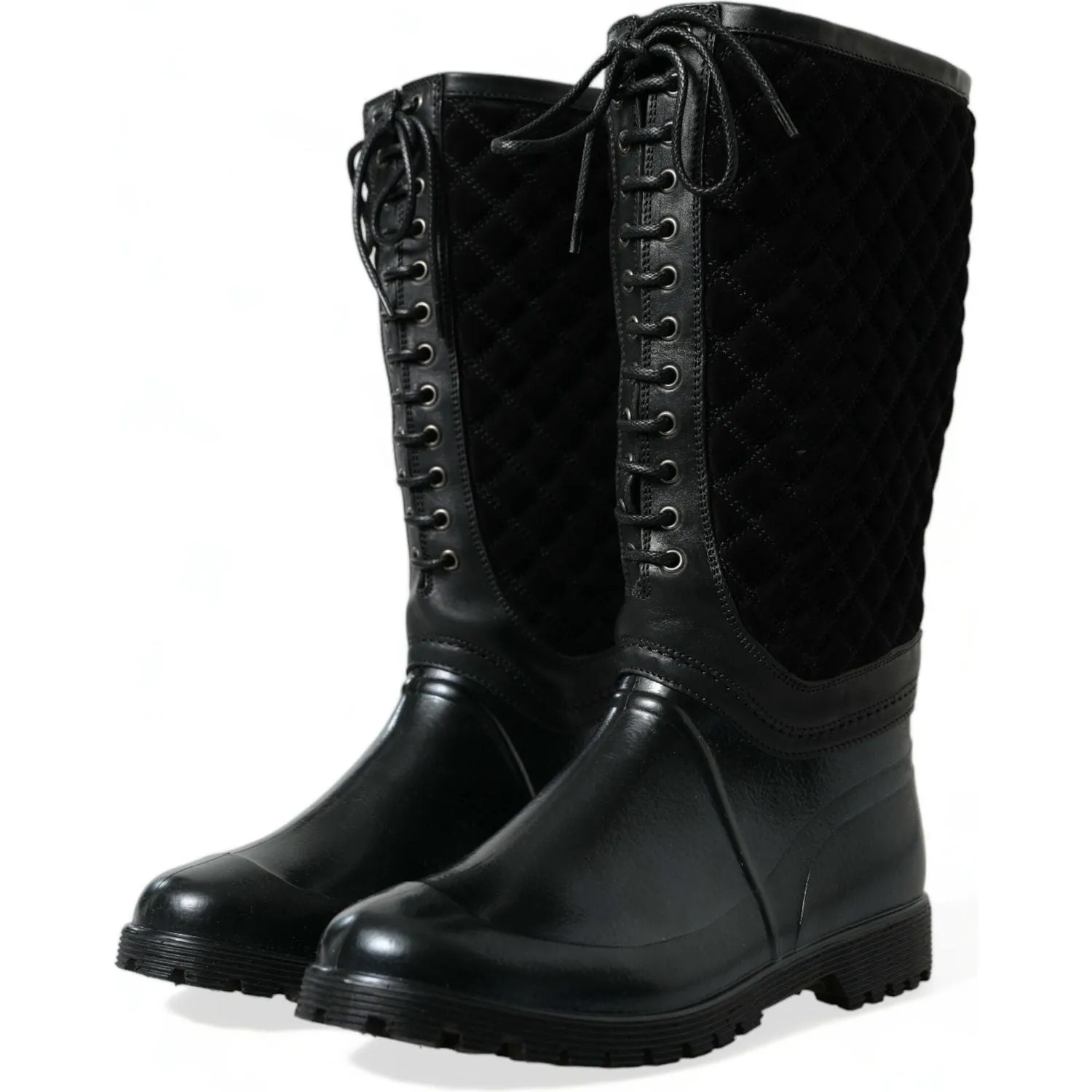 Dolce & Gabbana Elegant Quilted Lace-Up Rain Boots