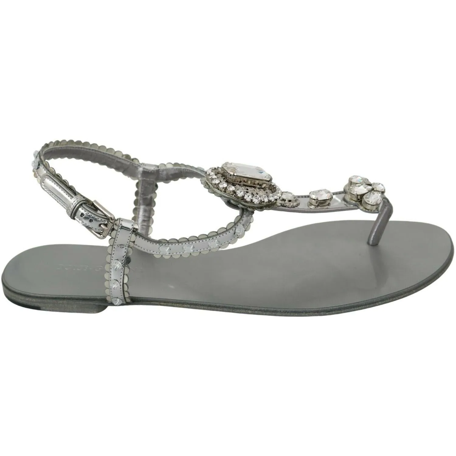 Dolce & Gabbana Elegant Silver Flats with Crystal Embellishments