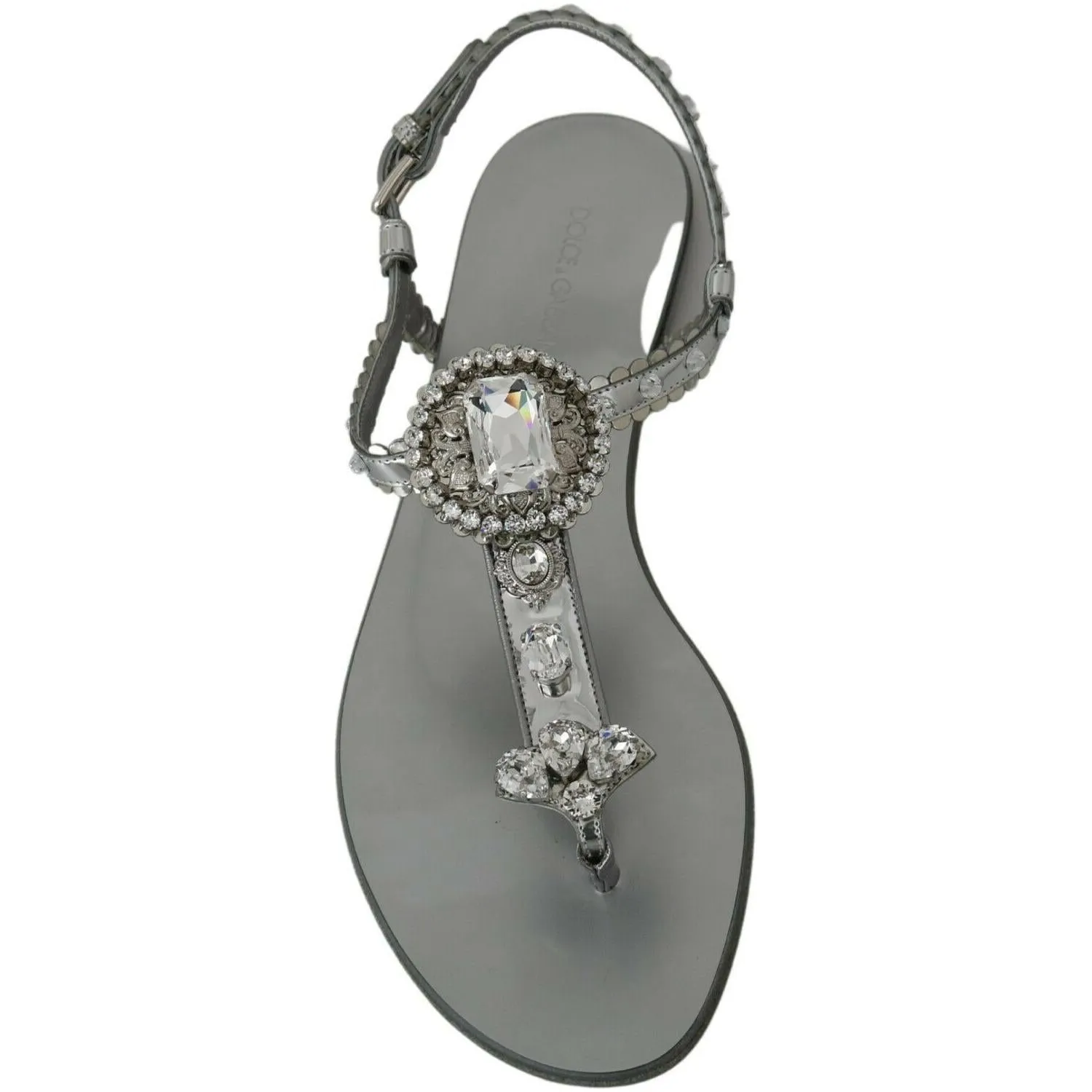 Dolce & Gabbana Elegant Silver Flats with Crystal Embellishments