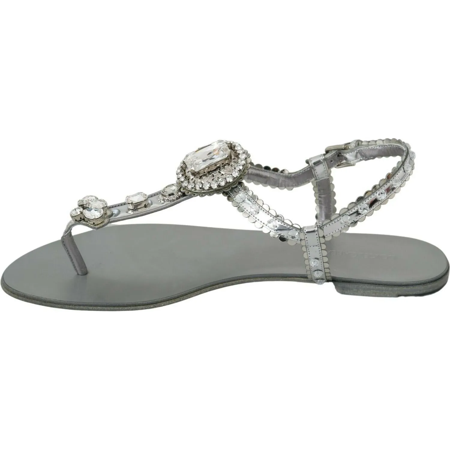 Dolce & Gabbana Elegant Silver Flats with Crystal Embellishments