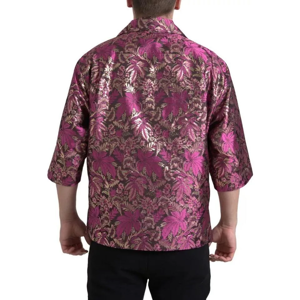 Dolce & Gabbana Fuchsia Pink Floral Jacquard Button Down Shirt