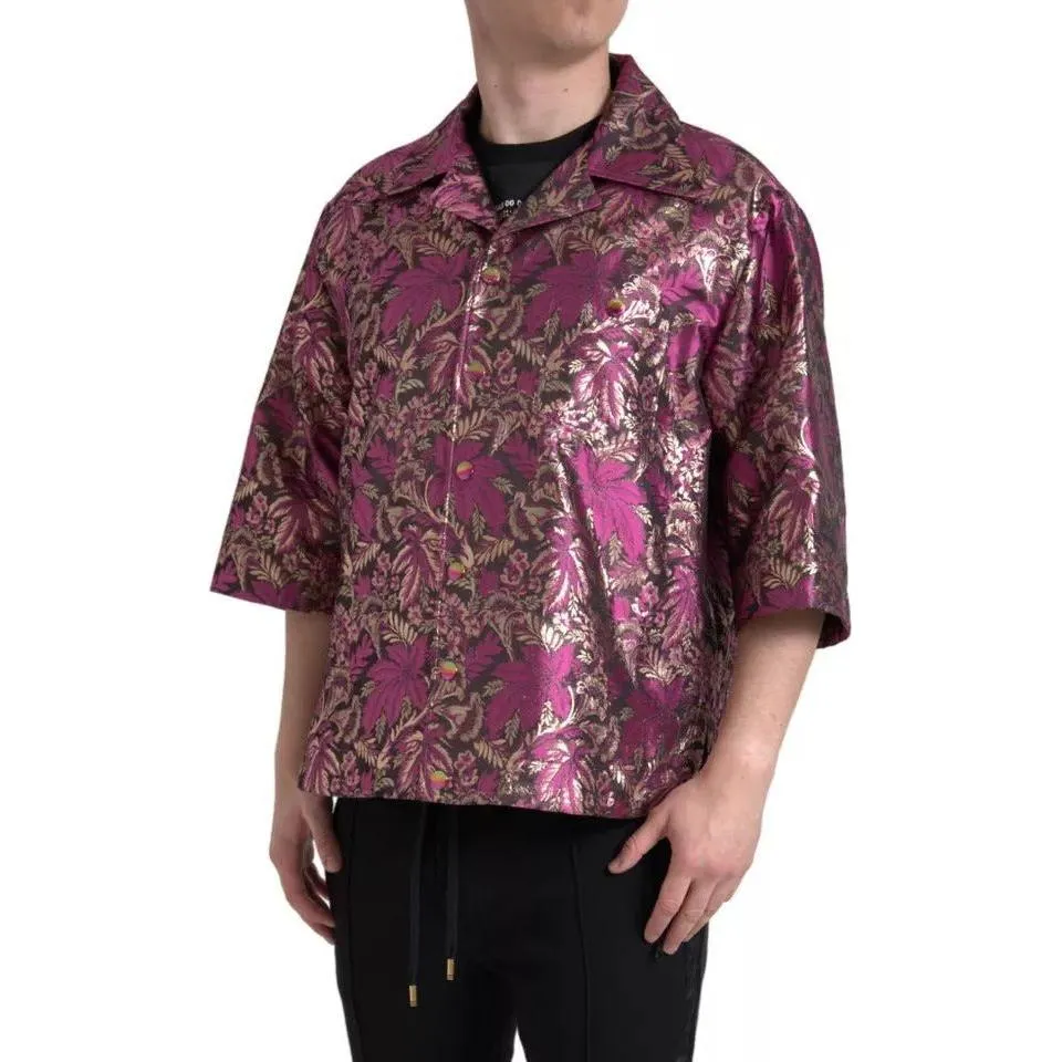 Dolce & Gabbana Fuchsia Pink Floral Jacquard Button Down Shirt