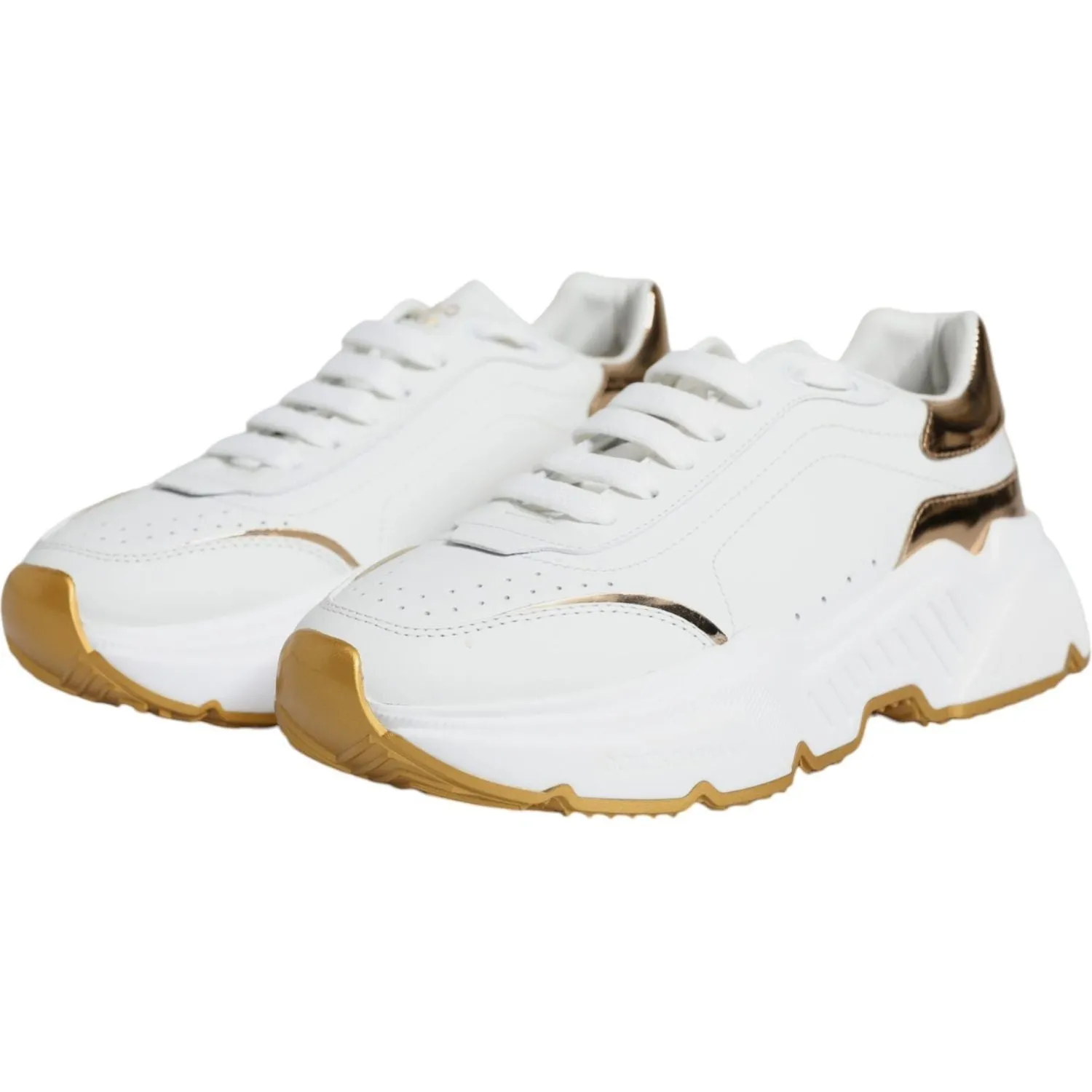 Dolce & Gabbana Gold White Daymaster Low Top Sneakers Shoes