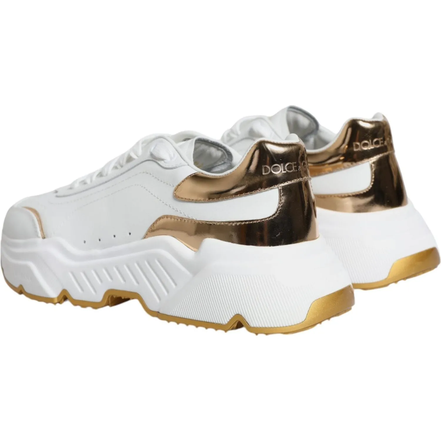 Dolce & Gabbana Gold White Daymaster Low Top Sneakers Shoes