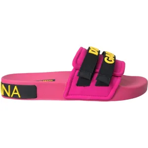 Dolce & Gabbana Pink Black Logo Beachwear Flats Sandals Shoes