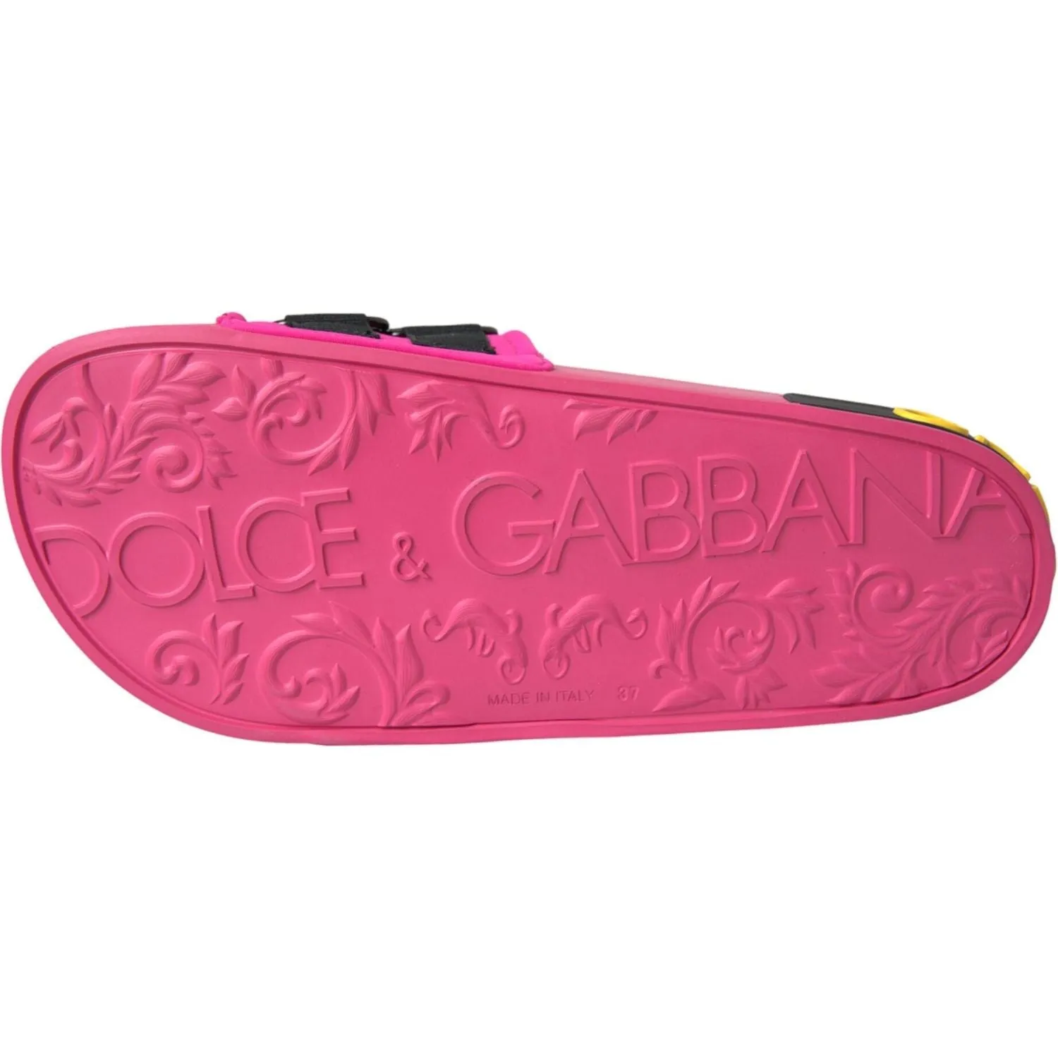 Dolce & Gabbana Pink Black Logo Beachwear Flats Sandals Shoes