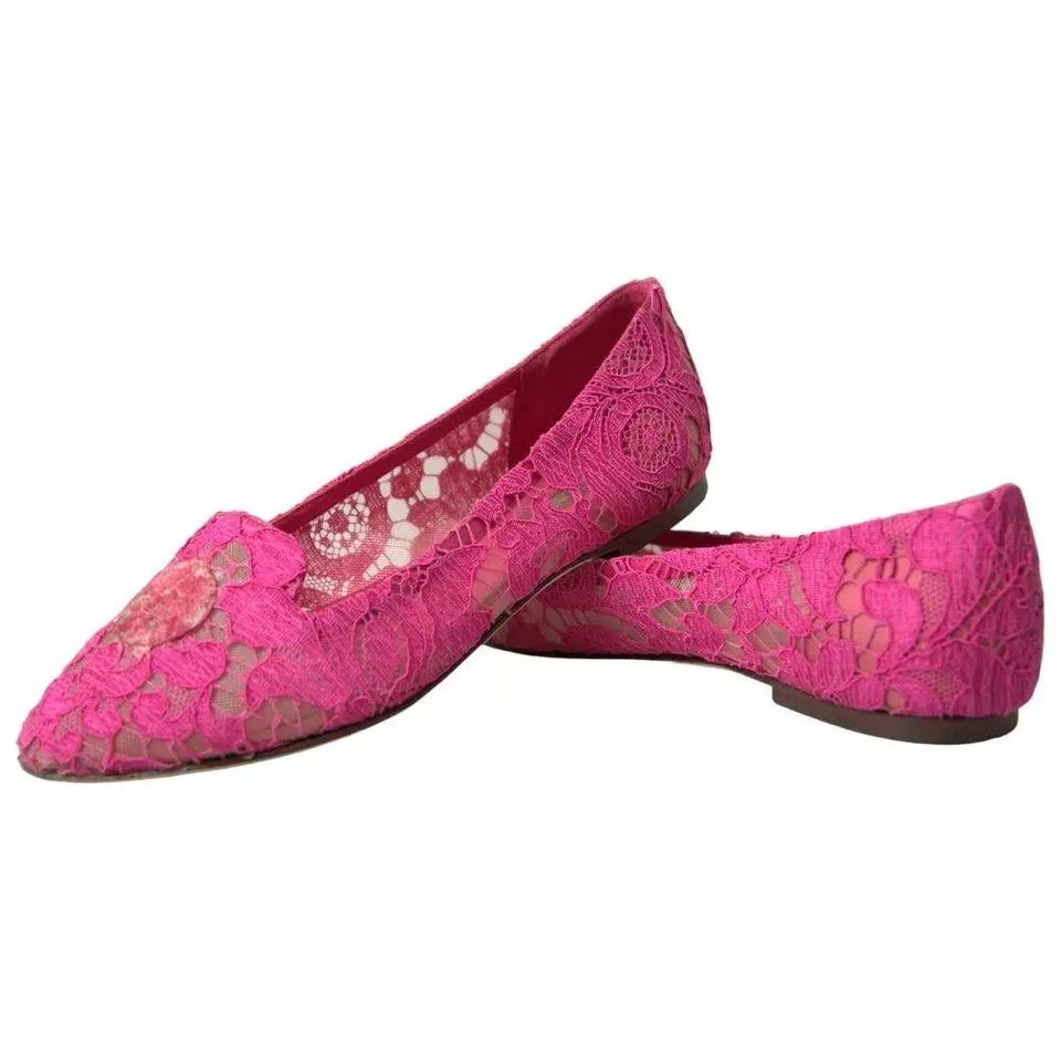 Dolce & Gabbana Pink Taormina Lace Slip On Flats Shoes