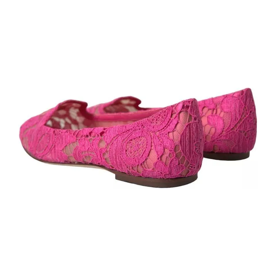 Dolce & Gabbana Pink Taormina Lace Slip On Flats Shoes