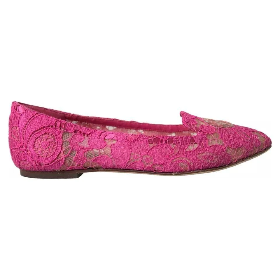 Dolce & Gabbana Pink Taormina Lace Slip On Flats Shoes