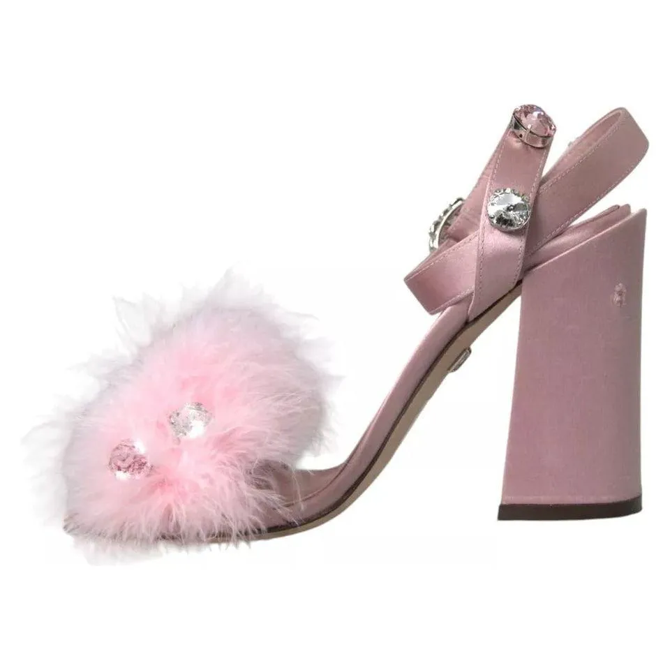 Dolce & Gabbana Pink Turkey Feather Crystal Sandals Shoes