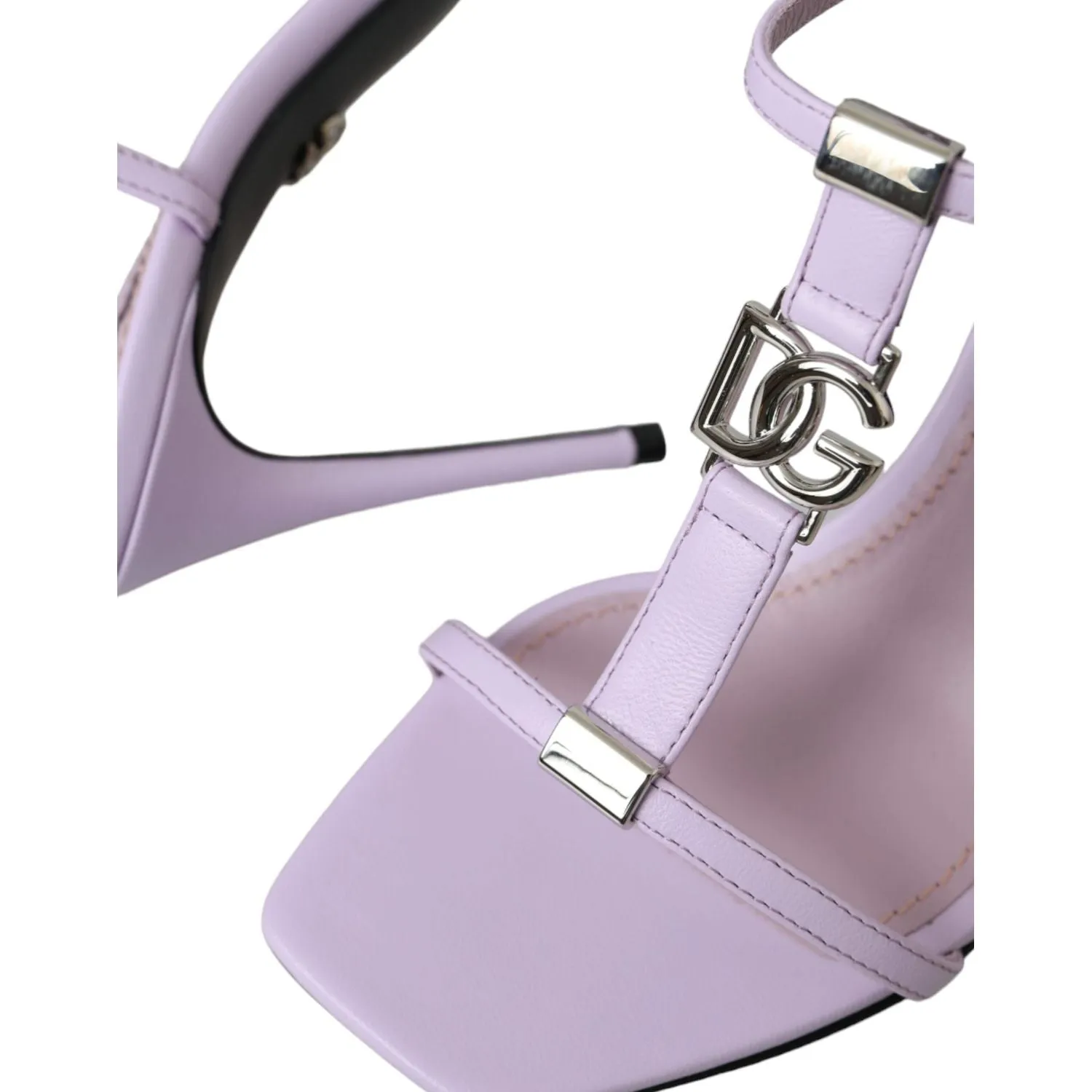 Dolce & Gabbana Purple Leather Logo Ankle Strap Keira Sandals Shoes